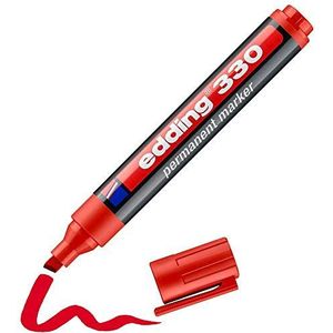 edding 330 permanent marker - rood - 1 stift - beitelpunt 1-5 mm - watervast, sneldrogend - wrijfvast - voor karton, kunststof, hout, metaal, glas