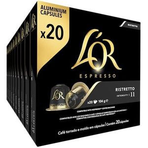 L'OR Espresso Koffiecups Ristretto (200 Ristretto Koffie Capsules - Geschikt voor Nespresso* Koffiemachines - Intensiteit 11/12 - 100% Arabica Koffie - UTZ Gecertificeerd) - 10 x 20 Cups