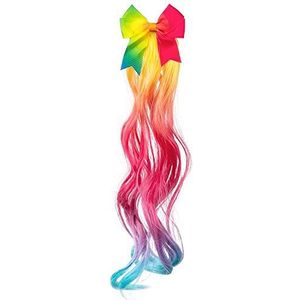 Boland 50024 - haarverlenging regenboog met strik, lang kunsthaar in bonte kleuren, clip-in-extensions, kostuum, CSD, carnaval, themafeest