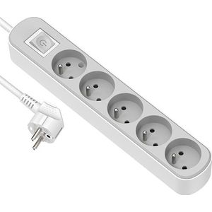 Electraline 32026 Prima stekkerdoos 5 stopcontacten 16 A met schakelaar, lengte 1,5 m, wit/grijs