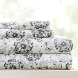Linen Market 4-delige queensize beddengoedset (grijze bloemen) - slaap beter dan ooit met deze ultrazachte en verkoelende lakens voor je queensize bed - diepe zak past op 40 cm matras