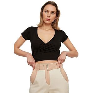 Trendyol Bodycon getailleerde basic sweetheart geweven blouse voor dames, Zwart, 34