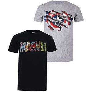 Marvel Heren Avengers Shield Pack C T-shirt (Pack van 2), Meerkleurig, S