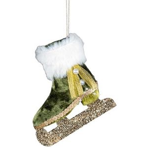 Groene mini schaatsen laarzen 11x12cm - kerstboom opknoping decoraties feestelijke decoratieve ornamenten sprookje thema kerstboom hanger