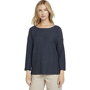 TOM TAILOR Denim Dames Longsleeve met strepen en strik 1023366, 28248 - Navy Structure Stripe, M