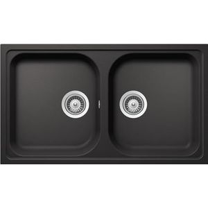 SCHOCK | Keukenspoelbak vormhuis met 2 wastafels, materiaal Cristalite®, zwart, 860 x 500 mm