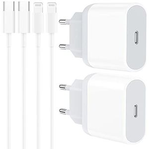 Set van 4 snelladers voor iPhone 14 13 12 11 Pro Max Plus Mini SE XS XR X 8 7 6, AirPods, iPad, 1 m kabel en stekker voor USB C snel opladen, 3FT wandkop, stroomlader