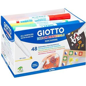 GIOTTO Decoratiematerialen verfmarkers voor meerdere oppervlakken, schoolpakket, medium tip - 4 mm penpunt, 48 x verschillende kleuren, ideaal voor kinderen, feesten en scholen