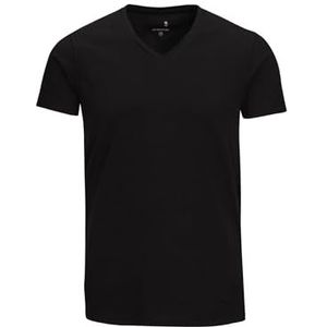 Seidensticker Heren T-shirt - Regular Fit - Uni - V-hals - Korte mouwen - Stretch, zwart (39), S