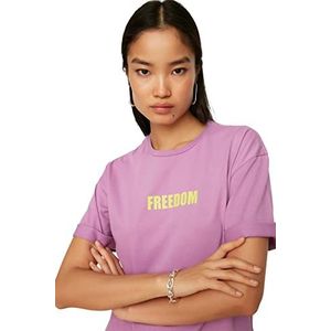 Trendyol Dames Lila-bedrukt los gebreid T-shirt, klein