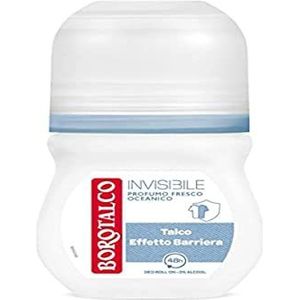 Borotalco, Deo Roll-On unsichtbar, blau, alkoholfreie Formel mit Talkum, Barriereeffekt, fängt und streifenfrei ab, 48h Wirksamkeit, frischer Ozeanduft – 1 Flasche mit 50 ml