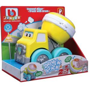 BB Junior Drive 'N Rock - Betonmixer met trommel: speelgoedvoertuig met afneembaar muziekinstrument, incl. batterijen, vanaf 12 maanden (16-89032), geel