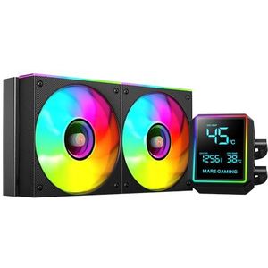 Mars Gaming ML-LCDPRO240 AIO-Vloeistofkoeling 500W TDP, 2,8"" LCD-Scherm Multimonitor, 4e Gen Opti-Chamber-Pomp met Koperen Basis, 2× 120 mm ARGB Infinity Mirror-Ventilatoren, Zwart