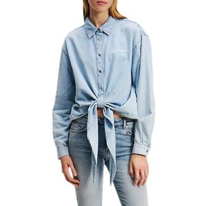 Karl Lagerfeld - Denim Blouse - Blauw - 100% Katoen - Strikdetail