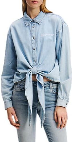 Karl Lagerfeld - Denim Blouse - Blauw - 100% Katoen - Strikdetail