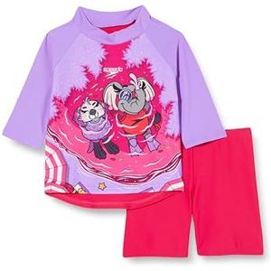 Speedo Learn To Swim Sun Protection T-shirt en shorts voor meisjes, Roze/geel, 6 Maanden