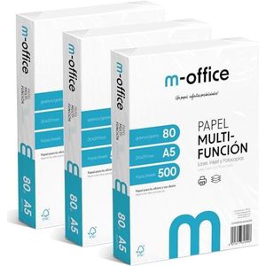 M-Office A5, 80 g, 3 verpakkingen met 500 vellen, multifunctioneel papier voor inkjet- en laserprinters, A5-vellen, 148 x 210 mm, ideaal voor kantoor en thuis, 1500 vellen