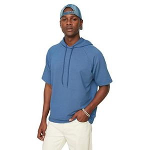 Trendyol Man Oversize Basic Hood Knit Sweatshirt, Indigo, M, Indigo, M