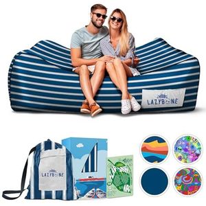 Chillbo Lazybone Inflatable Couch - Ultimate Inflatable Lounger for Maximum Chill - The Perfect Blow Up Couch for Music Festivals Or Inflatable Lounger for Camping - Nautical Blue
