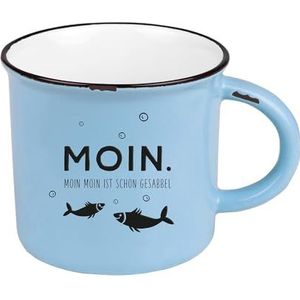 Koffiemok vintage| keramische mok om cadeau te geven | 400 ml | maritiem | Moin, 61331, blauw