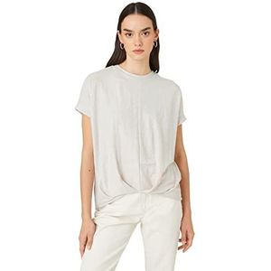 Koton Dames Relax Fit T-shirt Front Stitch Short Sleeve Crew Neck Blouse, beige (057), L