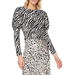 MISS SELFRIDGE Vrouwen zwarte zebra bedrukte bladerdeeg mouwen top blouse, Zwart, 32