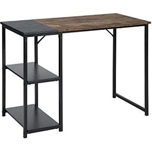 FurnitureR Computer L-100 cm met planken, ruimtebesparend, voor kalf, thuis, metaal, eenvoudig, bruin, zwart/wit, 100 x 48 x 74 cm