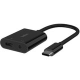 Belkin RockStar™ 3,5mm-audio- en USB-C®-oplaadadapter, koptelefoonadapter voor snelladen met USB-C 60W Power Delivery van o.a. iPhone 15, iPad Pro, Galaxy, Note, Google Pixel, LG, Sony Xperia - Zwart