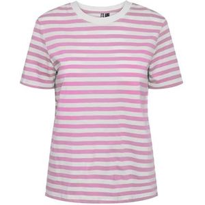PIECES Pcria Ss Tee Stripes Noos Bc T-shirt voor dames, Pastel Lavender/Stripes: Helder Wit, XL