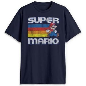 Nintendo Super Mario Running Retro Stripe T-shirt voor heren, marineblauw, M