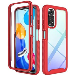 ESTH® Transparante beschermhoes voor Xiaomi Redmi Note 11S/Note 11, schokbestendig, volledige bescherming, onbreekbaar, stofdicht, met schermbeschermfolie, rood