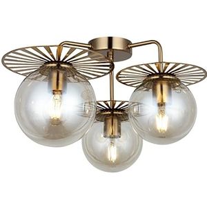 Homemania 1535-52-13 hanglamp, glas, metaal, goud, 43 x 43 x 28 cm, 3 x E27, max. 40 W