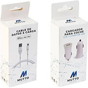 MUTTO USB-autolader, [Dual Port QC3.0] 5 V/2 A + oplaadkabel iPhone, [MFi-gecertificeerd] Lightning-gecertificeerd, 1 m, wit, MFI-gecertificeerd, compatibel met iPhone