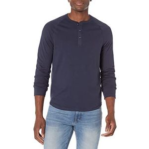 Amazon Essentials Men's Henley-shirt met lange mouwen en slanke pasvorm, Marineblauw, XS