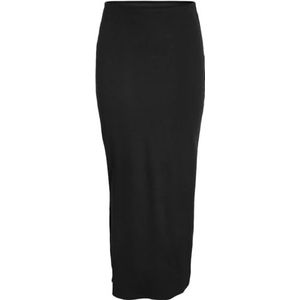 NOISY MAY Women Maxi Stretch Skirt with Slit Long Skirt Elegant Ankle Length Rib Fabric NMMAYA, Colour:Black-2, Size:L