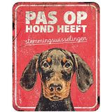 D&D Home, Waarschuwingsbord voor honden, 25 x 20 x 0,3 cm, Nederlandse versie, rode achtergrond, roestbestendig metalen waarschuwingsbord met grappige tekst