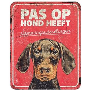 D&D Home, Waarschuwingsbord voor honden, 25 x 20 x 0,3 cm, Nederlandse versie, rode achtergrond, roestbestendig metalen waarschuwingsbord met grappige tekst