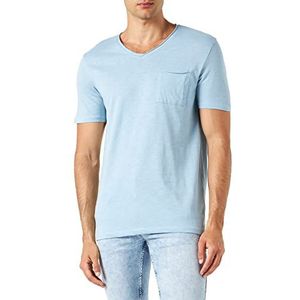 Koton Basic T-shirt voor heren, V-hals, zakken, gedetailleerde korte mouwen, blauw (624), M