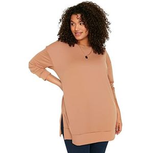 Trendyol Vrouwen Plus Size Regular fit Basic Crew hals Knit Plus Size Sweatshirt, Camel, 4XL, camel, 4XL Grote Maten