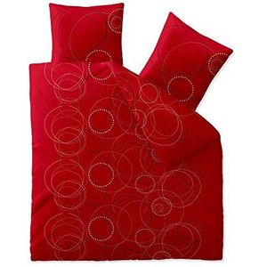 aqua-textil Trend beddengoed 200x200 cm 3-delig katoen dekbedovertrek Chara punten cirkels rood wit