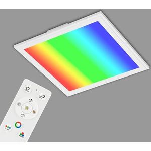 Briloner Leuchten Ultraplat RGB CCT LED-paneel, plafondlamp vierkant (29,5 x 29,5 cm), wit, kleurtemperatuurregeling (3.000-6.500 Kelvin), dimbaar, 1800 lumen lichtopbrengst, kunststof
