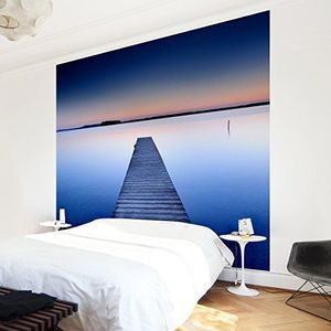 Apalis Vliesbehang rivierbrug bij zonsondergang fotobehang vierkant | vliesbehang wandbehang wandschilderij foto 3D fotobehang voor slaapkamer woonkamer keuken | Maat: 192x192 cm, blauw, 95330