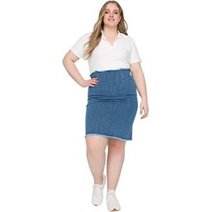 Trendyol Vrouwen Midi A-lijn Slim Fit Geweven Plus Size Rok, Blauw, 66 grote maten
