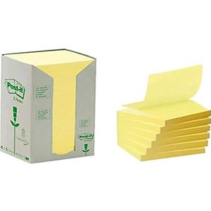 Post-it R3301T zelfklevende notitie Recycling Z-Notes Tower 654 (76x76 mm, 70 g/m²) 100 vellen à 16 blok, geel