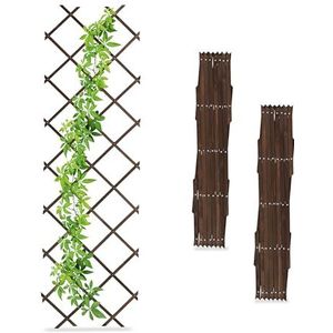 Relaxdays plantenklimrek, set van 3, uitschuifbare trellis, klimhulp, dennenhout, 180 x 60 cm, voor tuin, terras, bruin