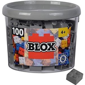 Blox, 100 grijze bouwstenen voor kinderen vanaf 3 jaar, 4-delige stenen, in blik, hoge kwaliteit, volledig compatibel met vele andere fabrikanten