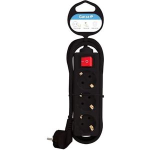 Stekkerdoos met verlichte schakelaar, 3 stopcontacten, 3 m kabel, zwart, 1 stuk