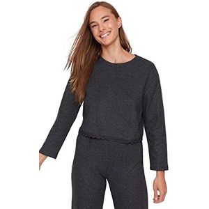 Trendyol Dames Dames Effen Gebreide Pyjama Set, Antraciet, S (Pack van 2), Antraciet, S