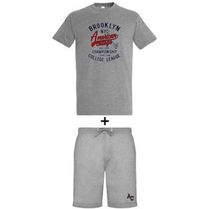 AMERICAN COLLEGE USA 2-delige set T-shirt + uniseks shorts, Grijs, L