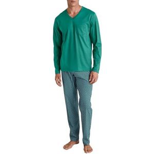 Calida Relax Imprint Pyjama, lange heren, van 100% katoen, groen (pond), 52/54